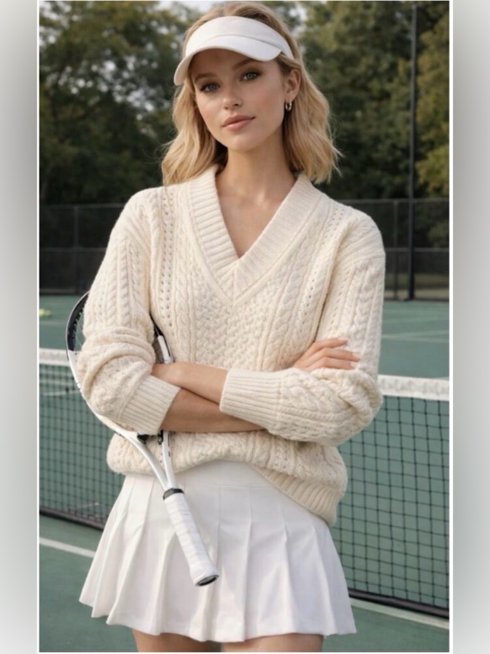 J. Crew Cream Cotton Cable-Knit V-Neck Pullover Sweater - Size S